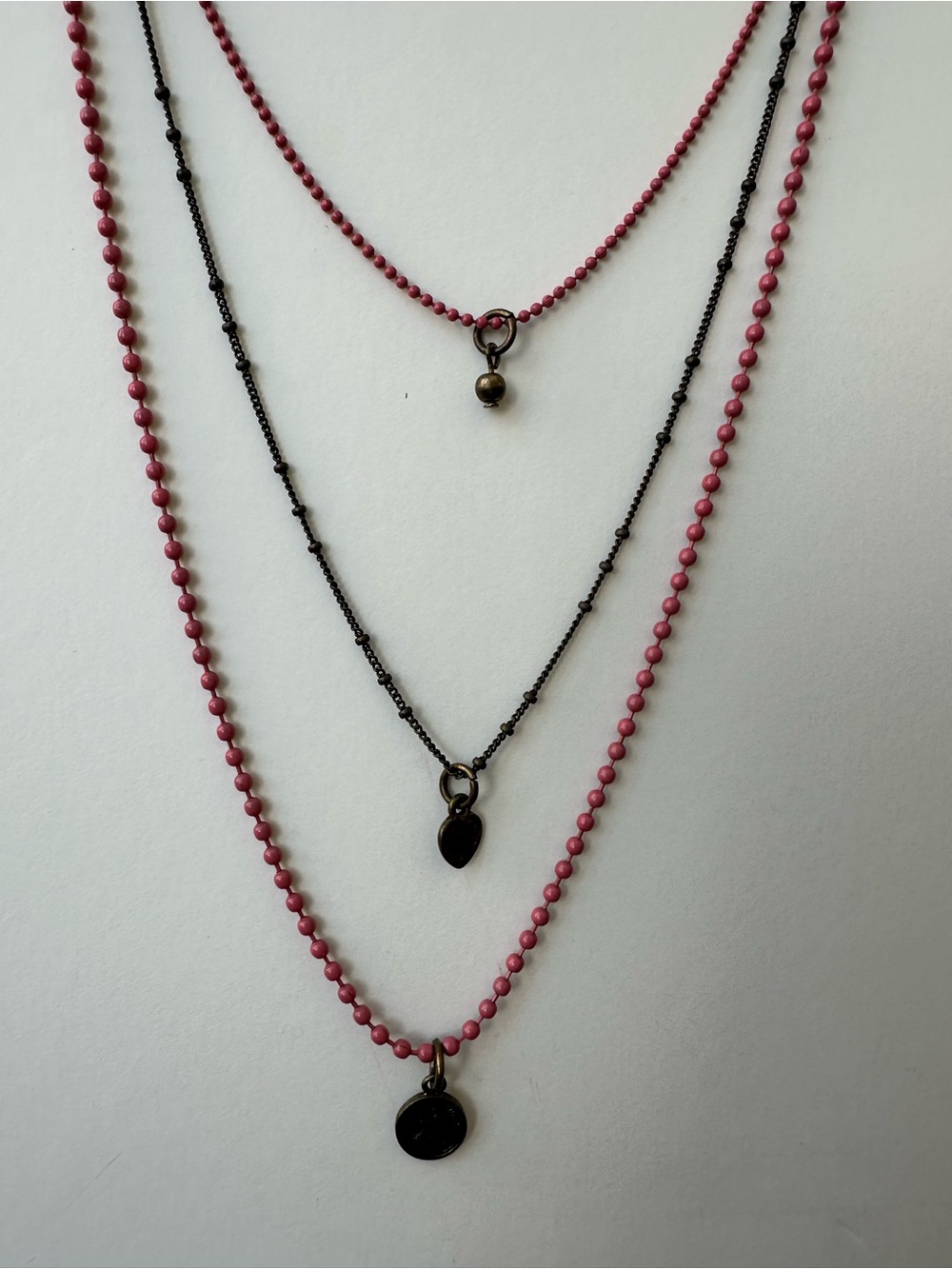 MADEWELL - Layered Multi Strand Dusty Rose Pink & Antique Bronze Beaded Necklace